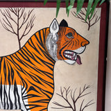 Rare large 1970s framed Tibetan Tiger oil painting on canvas