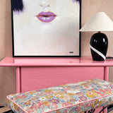 1950s Black Iron upholstered floral bench