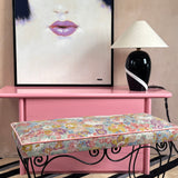 1950s Black Iron upholstered floral bench