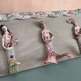 1950s Italian ceramic mermaid hooks on board. Exquisite piece