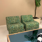 Large Italian burr wood coffee table with blue mirror top.