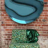 Large Italian blue concave mirror / art piece
