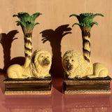 1970s Italian ceramic lion with palm candle holders
