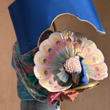 Rare 1970s Italian porcelain large peacock table lamp
