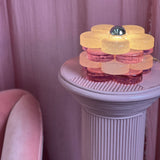 Rare Albano Poli Murano flower table lamp lilac and white C.1970