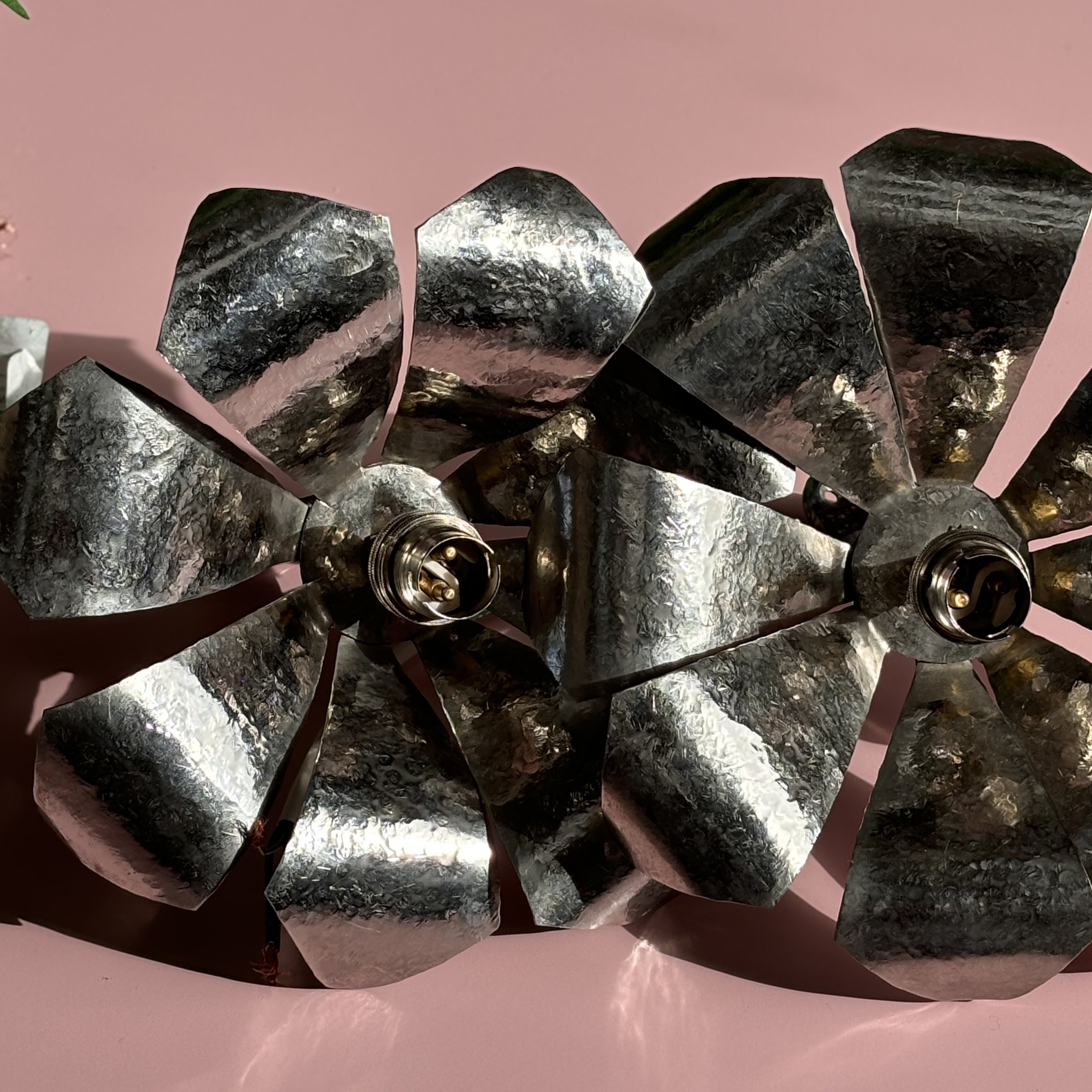 Pair 1950s Italian silver plated flower shape wall lights