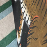 Huge 1960s Tibetan tiger on black linen.