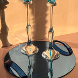 1970s Cristal Arte blue mirrored serving tray