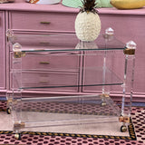 Italian 1970s lucite and glass drinks cart