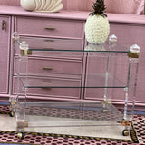 Italian 1970s lucite and glass drinks cart