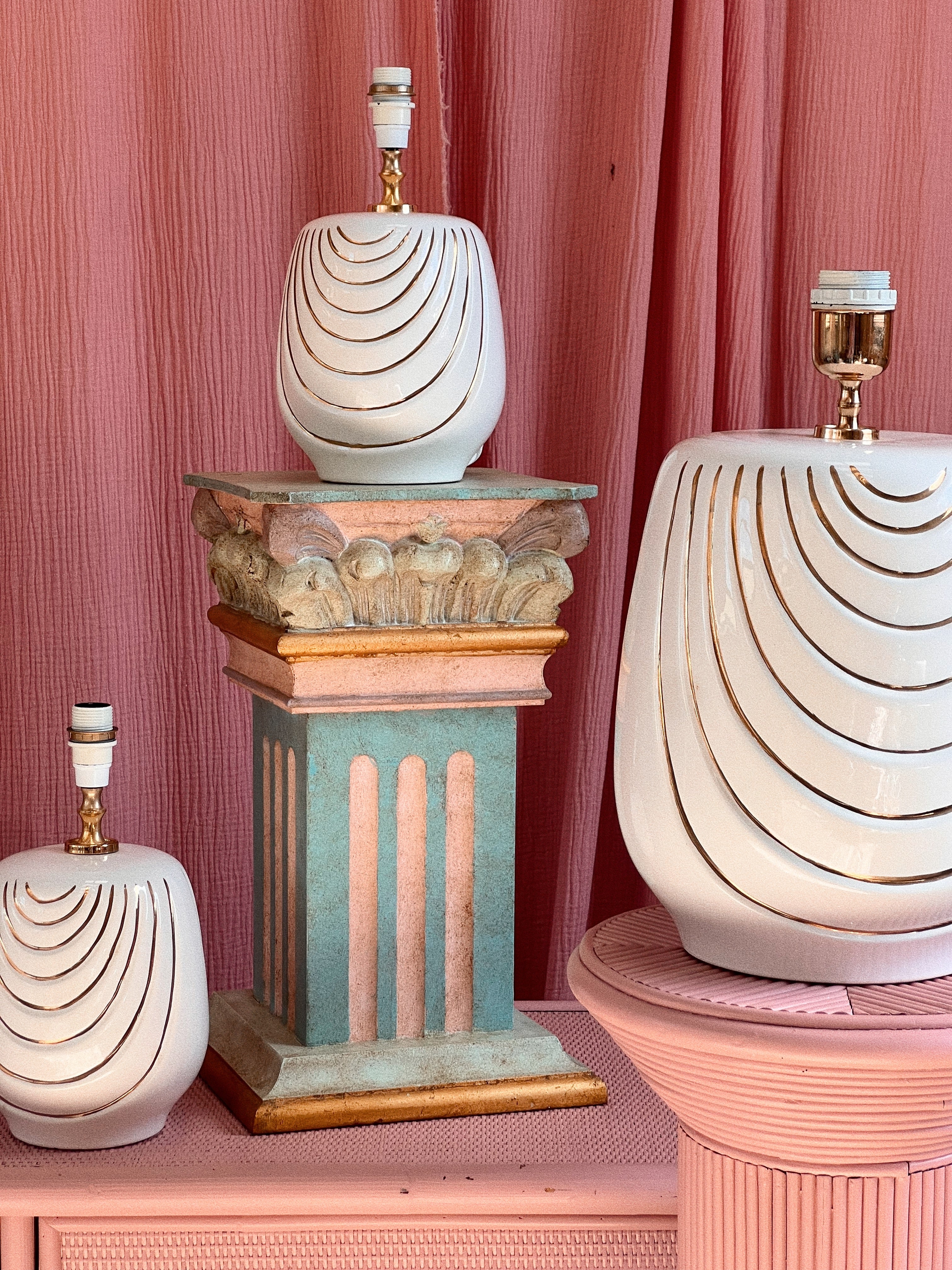 Italian white ceramic lamps with gold leaf detail by G Luce 1970s ...