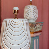 Italian white ceramic lamps with gold leaf detail by G Luce 1970s