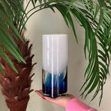 Murano glass vase c.1970 white milk glass and colbat blue swirls