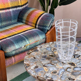 Blue Agate marble side table on chrome base. Two available