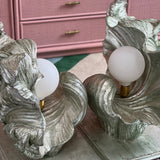 Large mint green metallic clam floor lamps (two available)