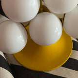 Rare Kaiser Leuchten yellow metal pendant light 10 globe C.1960