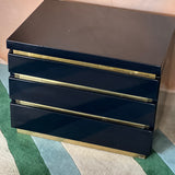 Jean Claude Mahey 1970s midnight black and brass nightstands