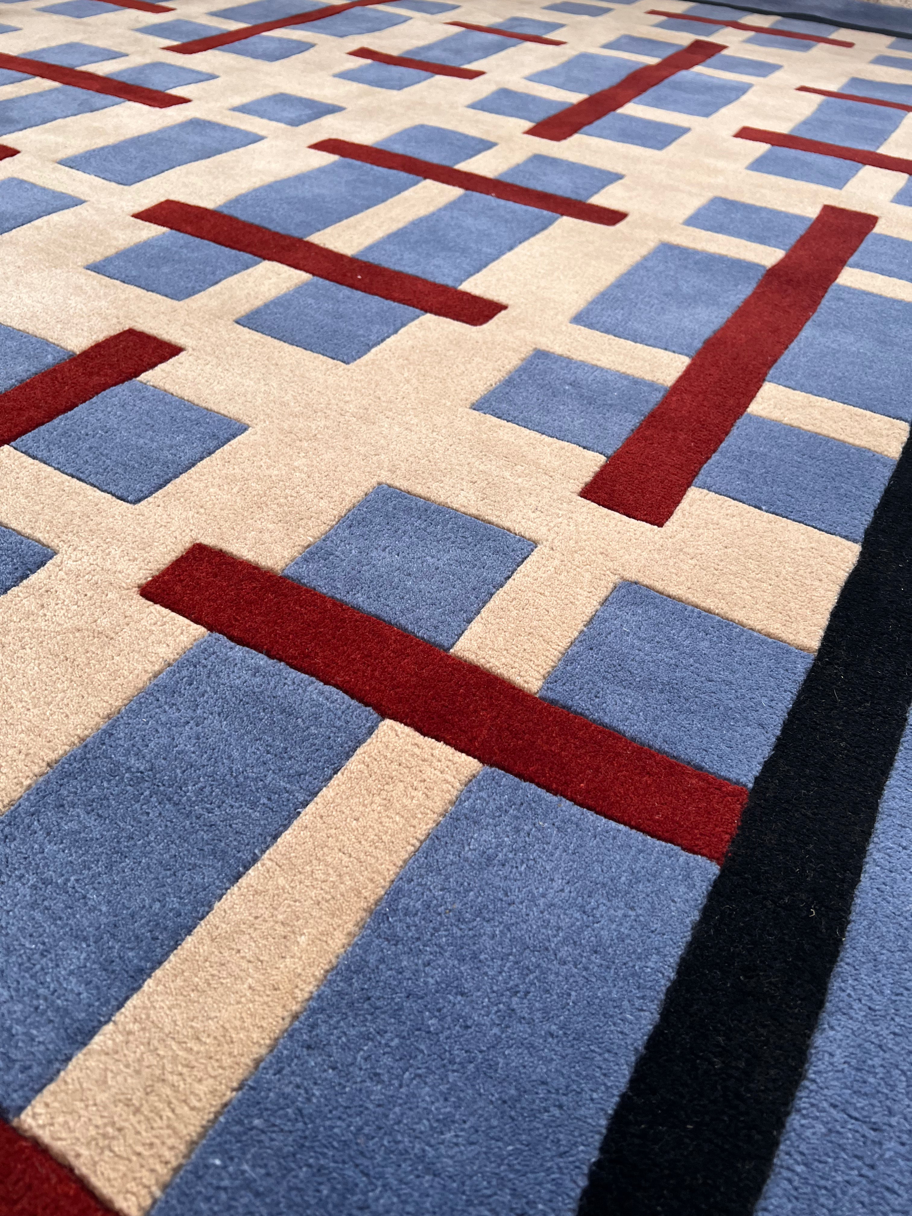 blue graphic wool rug