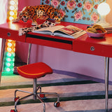 Red lacquered 1980s desk by Raul Barbieri