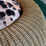 Round wicker leopard print footstool