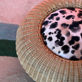 Round wicker leopard print footstool
