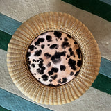 Round wicker leopard print footstool