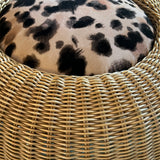Round wicker leopard print footstool