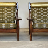 Sergio Rodrigues Brazilian rosewood armchairs  1970s Pierre Frey ( two available )