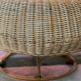 Round wicker leopard print footstool