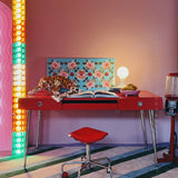 Red lacquered 1980s desk by Raul Barbieri