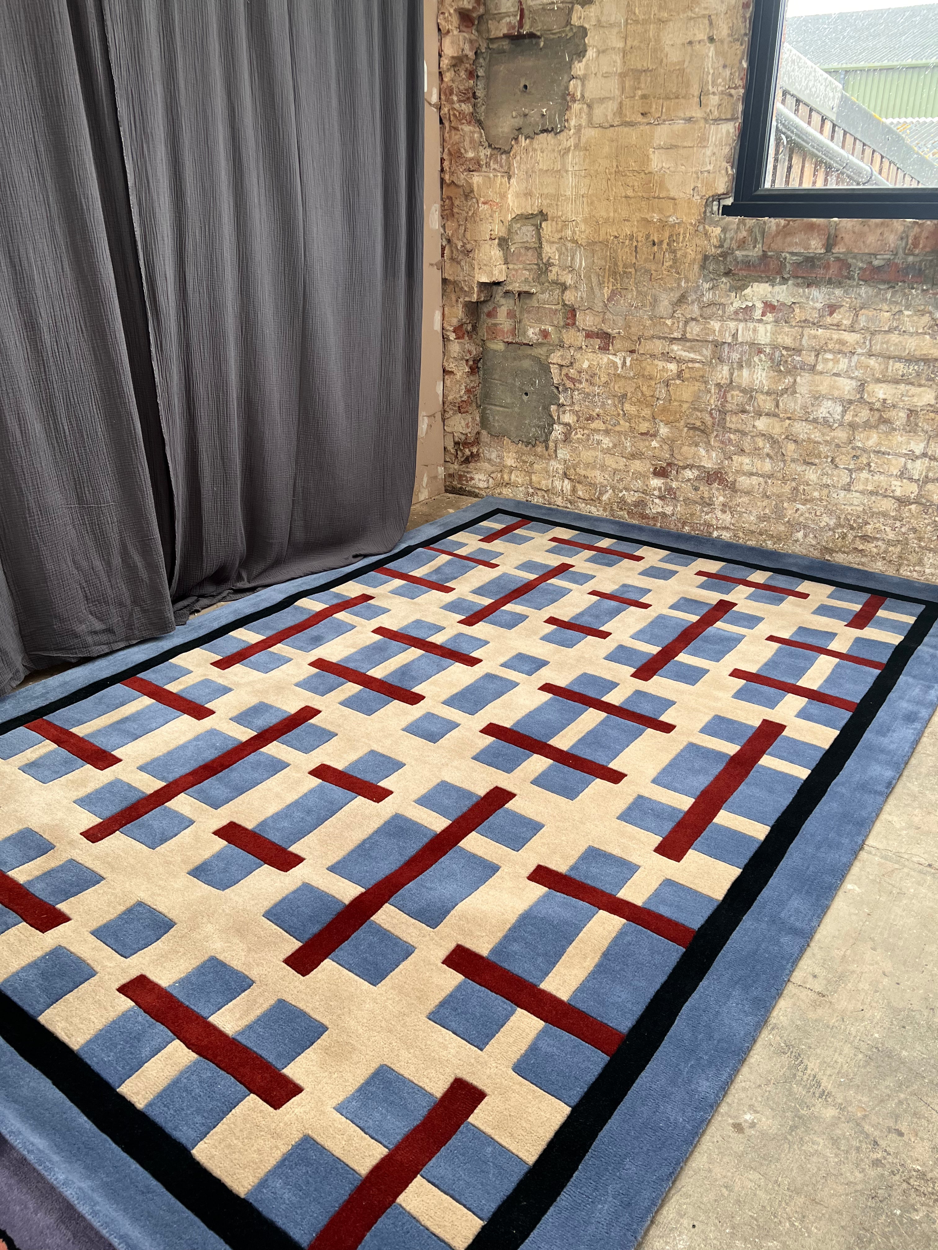 blue graphic print rug