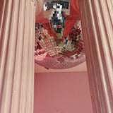 Pair of large pink plaster pillars. Italian 1980s
