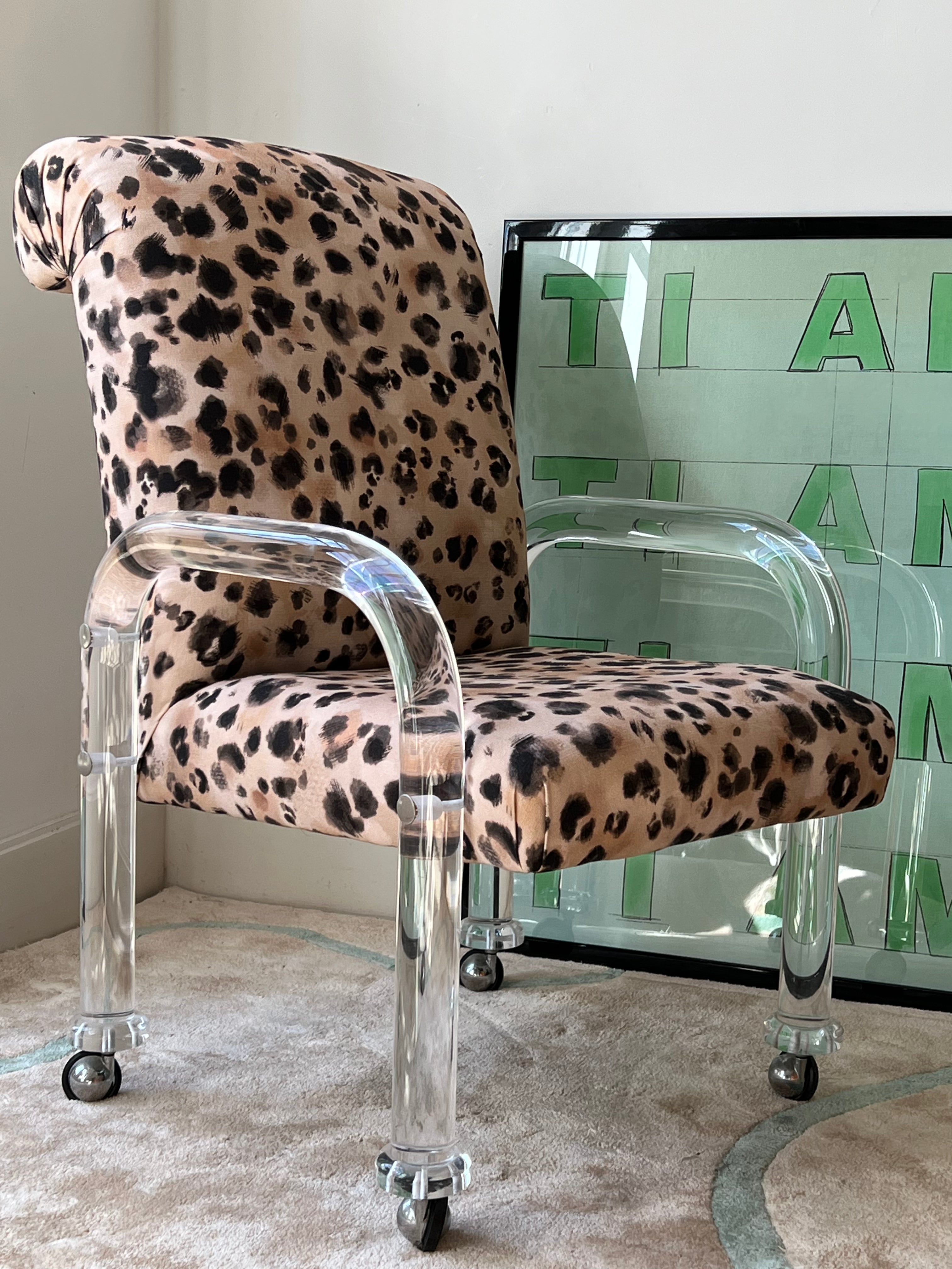 American 1980s Lucite and leopard chair Anemone Interiors