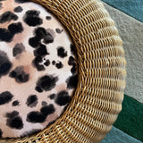 Round wicker leopard print footstool