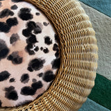 Round wicker leopard print footstool