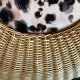 Round wicker leopard print footstool